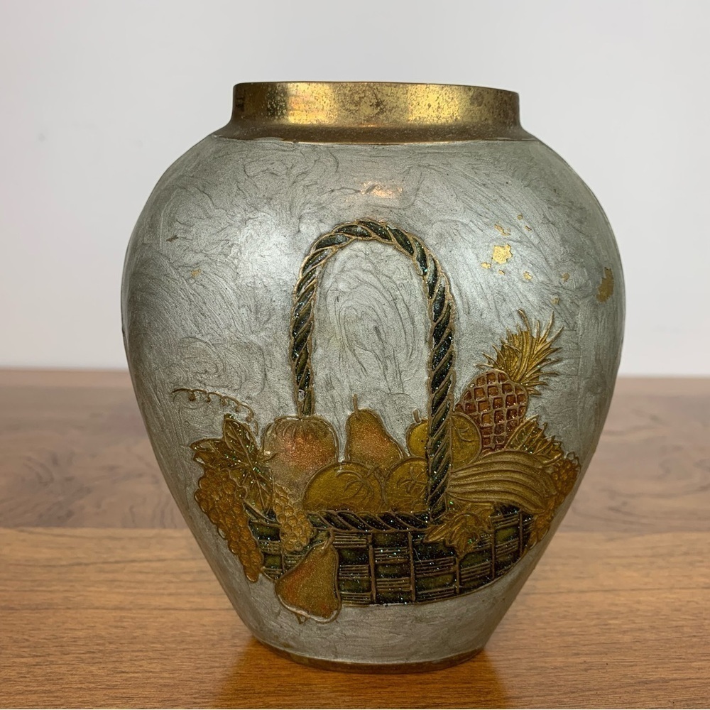 Brass Vase Fruit Basket Gold Silver Toned Vintage Double Sided Heavy